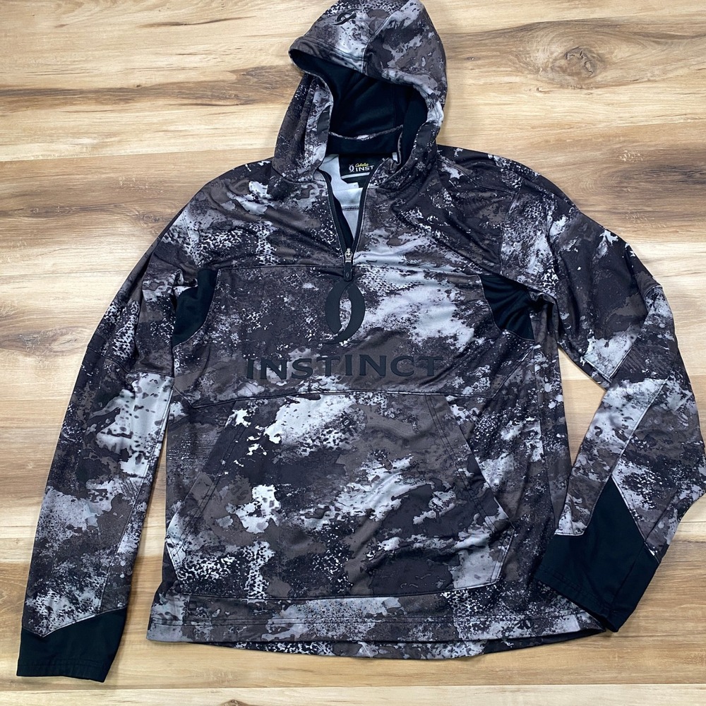 Cabela's Instinct Hoodie Mens M Camo Polyester Spandex Quarter Zip Grey Gorpcore